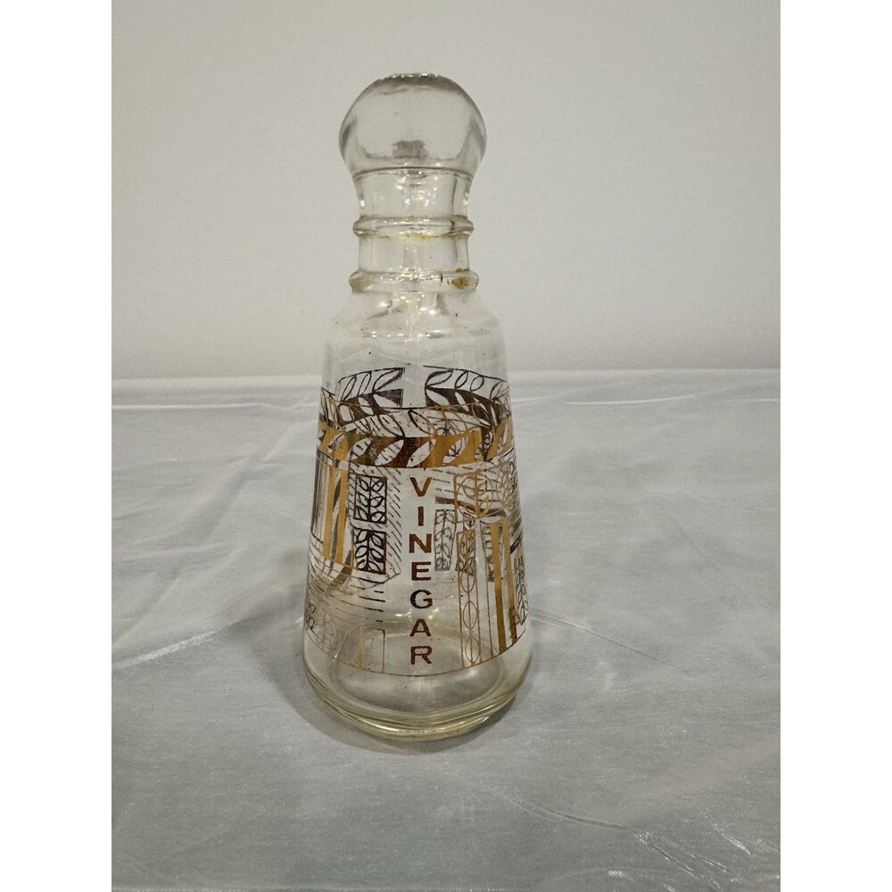Anchor Hocking Vinegar Cruet Bottle Gold Mid-Century Barware Stopper Handle